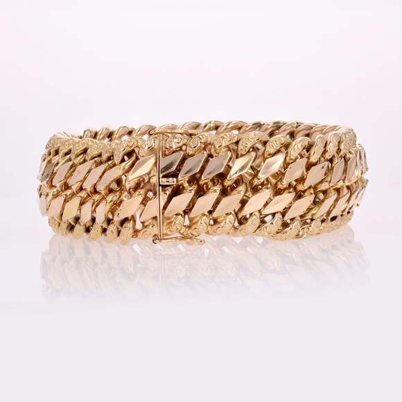 French 1960s Retro 18 Karat Rose Gold Curb Bracelet - Picture 5 of 9